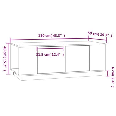 vidaXL tömör fenyőfa dohányzóasztal 110 x 50 x 40 cm