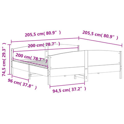 vidaXL tömör fenyőfa ágy matrac nélkül 200 x 200 cm