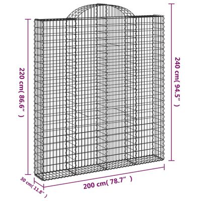 vidaXL 4 db íves horganyzott vas gabion kosár 200x30x220/240 cm