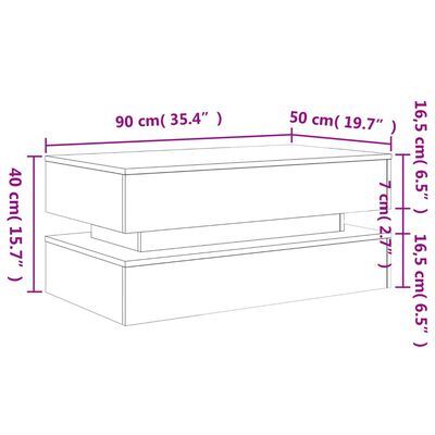 vidaXL sonoma tölgy színű dohányzóasztal LED-lámpákkal 90x50x40 cm