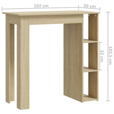 vidaXL sonoma tölgy színű szerelt fa bárasztal polccal 102x50x103,5 cm