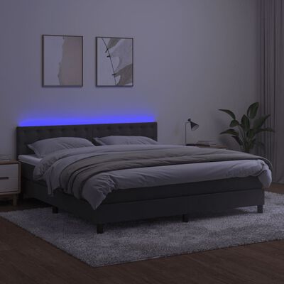 vidaXL sötétszürke bársony rugós és LED-es ágy matraccal 180x200 cm