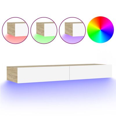 vidaXL fehér és sonoma színű TV-szekrény LED-lámpákkal 120x35x15,5 cm