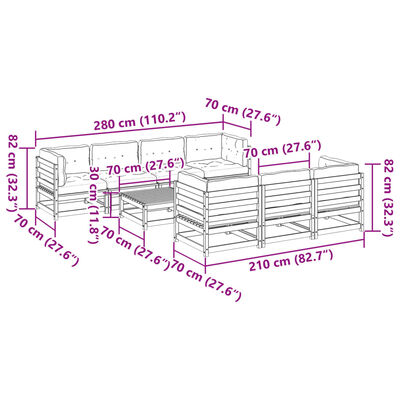 vidaXL 8 részes tömör duglászfenyő kerti kanapészett párnákkal