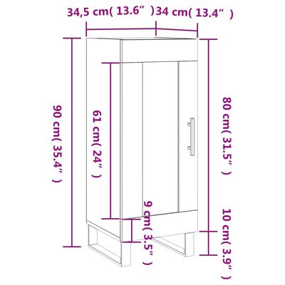 vidaXL fekete szerelt fa tálalóasztal 34,5 x 34 x 90 cm