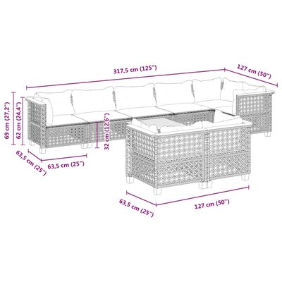 vidaXL 9 részes fekete polyrattan kerti ülőgarnitúra párnákkal