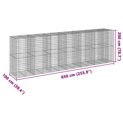 vidaXL horganyzott vas gabion kosár fedéllel 650 x 100 x 200 cm