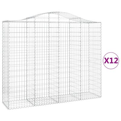 vidaXL 12 db íves horganyzott vas gabion kosár 200x50x160/180 cm