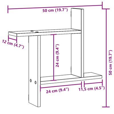 vidaXL 2 db barna tölgyszínű szerelt fa fali polc 50 x 12 x 50 cm