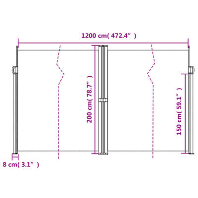 vidaXL kék behúzható oldalsó napellenző 200 x 1200 cm