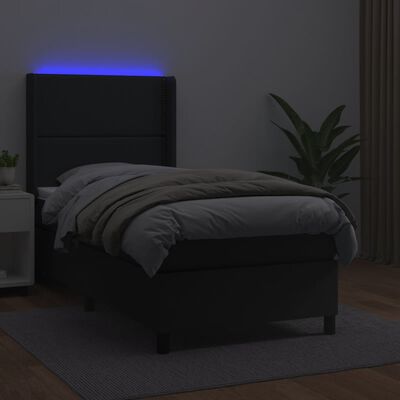 vidaXL fekete műbőr rugós ágy matraccal és LED-del 100x200 cm
