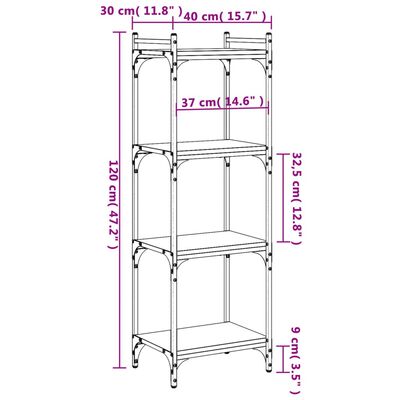 vidaXL 4 szintes fekete szerelt fa könyvespolc 40 x 30 x 120 cm