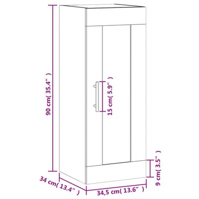 vidaXL barna tölgyszínű szerelt fa fali szekrény 34,5 x 34 x 90 cm