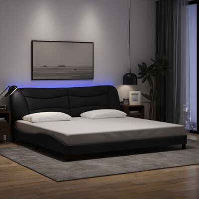 vidaXL fekete szövet ágykeret LED-világítással 200 x 200 cm