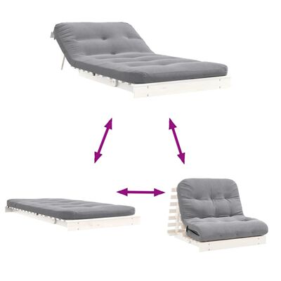 vidaXL fehér tömör fenyőfa futon kanapéágy matraccal 100 x 206 x 11 cm