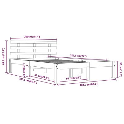 vidaXL szürke tömör fa ágykeret 200 x 200 cm