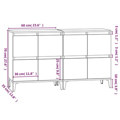 vidaXL 2 db szürke sonoma színű szerelt fa tálalószekrény 60x35x70 cm