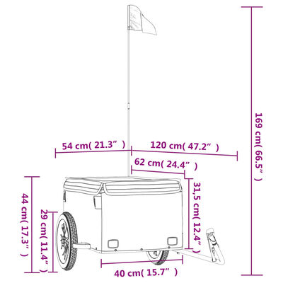 vidaXL fekete-sárga vas kerékpár-utánfutó 30 kg