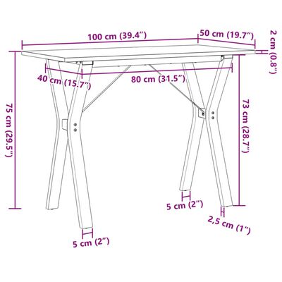 vidaXL tömör fenyőfa és öntöttvas étkezőasztal Y-vázzal 100x50x75 cm