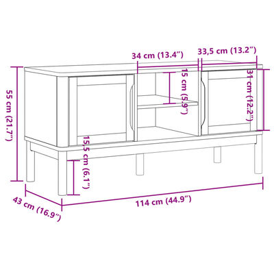 vidaXL FLORO viaszbarna tömör fenyőfa TV-szekrény 114 x 43 x 55 cm