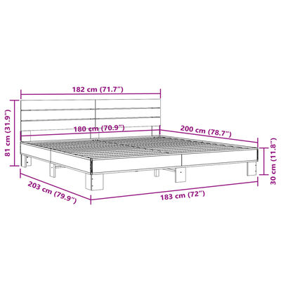 vidaXL barna tölgyszínű szerelt fa és fém ágykeret 180 x 200 cm