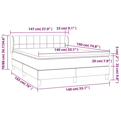 vidaXL fekete bársony rugós ágy matraccal 140 x 190 cm