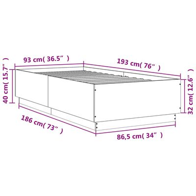 vidaXL barna tölgyszínű szerelt fa ágykeret 90 x 190 cm