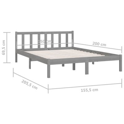 vidaXL King Size szürke tömör fenyőfa ágykeret 150 x 200 cm