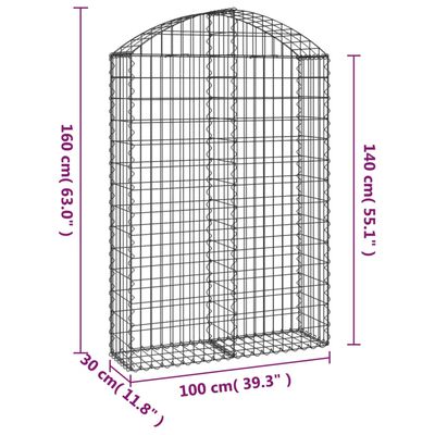 vidaXL íves horganyzott vas gabion kosár 100x30x140/160 cm