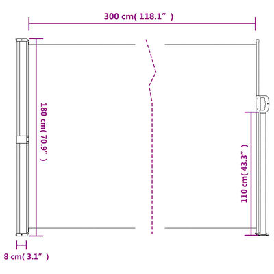 vidaXL terrakotta behúzható oldalsó napellenző 180 x 300 cm