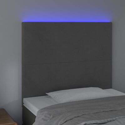 vidaXL sötétszürke bársony LED-es fejtámla 100x5x118/128 cm