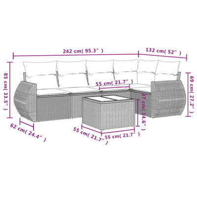 vidaXL 6 részes szürke polyrattan kerti ülőgarnitúra párnákkal