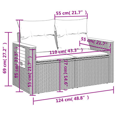 vidaXL 11 részes fekete polyrattan kerti ülőgarnitúra párnákkal