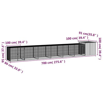 vidaXL antracitszürke horganyzott acél csirkeketrec 700x91x100 cm