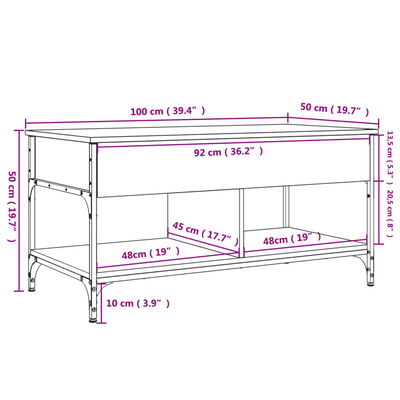 vidaXL fekete szerelt fa és fém dohányzóasztal 100 x 50 x 50 cm