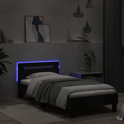 vidaXL fekete ágykeret fejtámlával és LED-világítással 90 x 190 cm