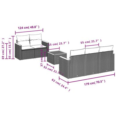 vidaXL 6 részes fekete polyrattan kerti ülőgarnitúra párnákkal