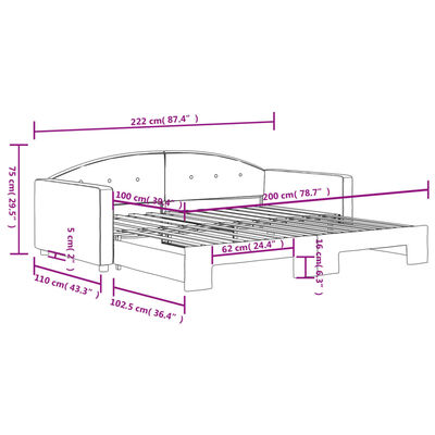 vidaXL világosszürke kihúzható szövet heverő 100 x 200 cm