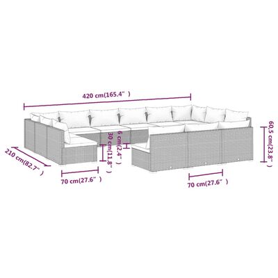 vidaXL 13 részes szürke polyrattan kerti ülőgarnitúra párnákkal