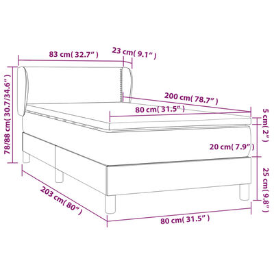 vidaXL sötétszürke bársony rugós ágy matraccal 80 x 200 cm