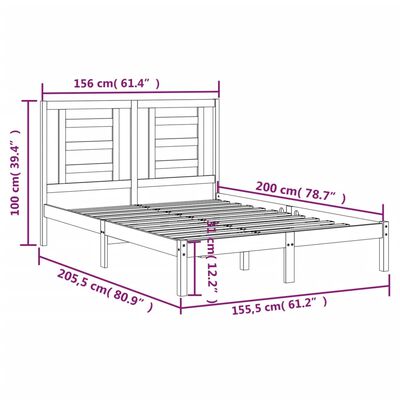 vidaXL mézbarna tömör fenyőfa ágykeret 150 x 200 cm (5FT King Size)