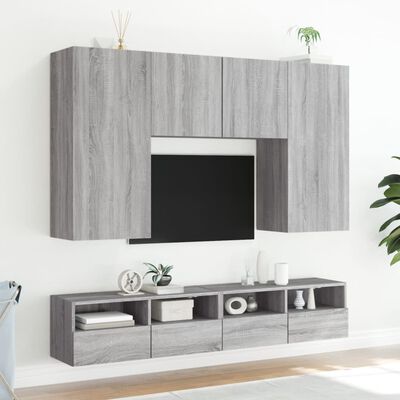 vidaXL 2 db szürke sonoma szerelt fa fali TV-szekrény 80 x 30 x 30 cm