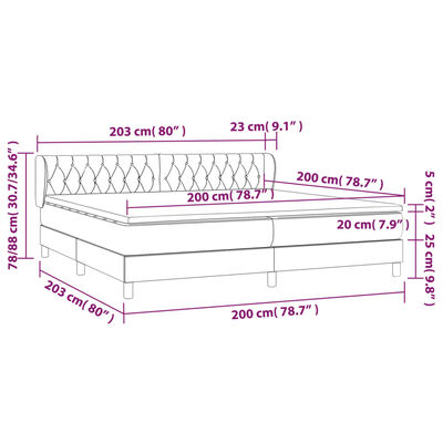 vidaXL fekete szövet rugós ágy matraccal 200 x 200 cm