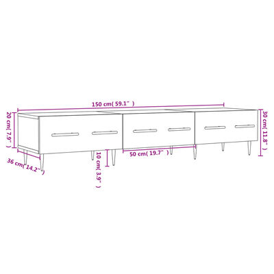 vidaXL fehér magasfényű szerelt fa TV-szekrény 150x36x30 cm