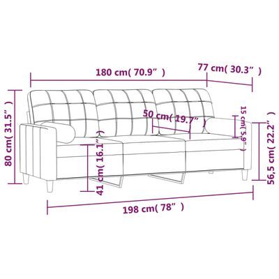 vidaXL 3 személyes krémszínű szövet kanapé díszpárnákkal 180 cm