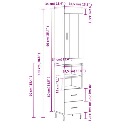 vidaXL barna tölgy színű szerelt fa magasszekrény 34,5x34x180 cm