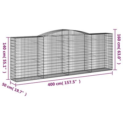 vidaXL 15 db íves horganyzott vas gabion kosár 400x50x140/160 cm