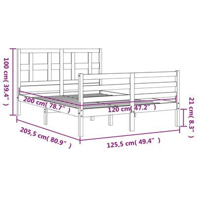 vidaXL tömör fa ágykeret fejtámlával 120 x 200 cm