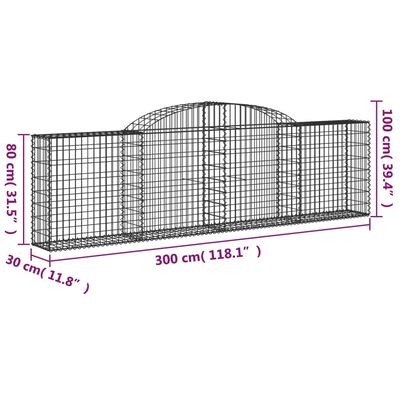 vidaXL 9 db íves horganyzott vas gabion kosár 300x30x80/100 cm