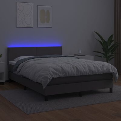 vidaXL szürke műbőr rugós ágy matraccal és LED-del 140x200 cm